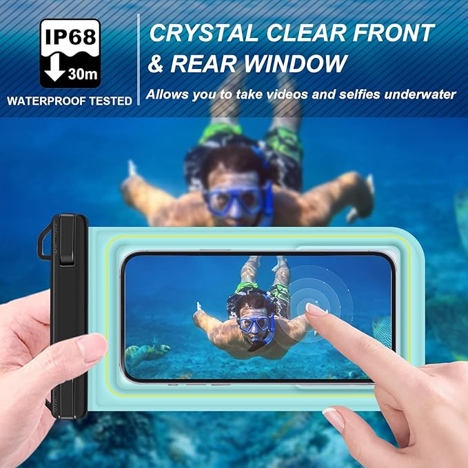 Floating Waterproof Phone Pouch, Water Proof Cell Phone Dry Bag with Adjustable Lanyard, IP68 Waterproof Phone Case for iPhone 16 Pro 15 14 13 Pro Max Samsung Galaxy Google, Up to 6.7'' Green