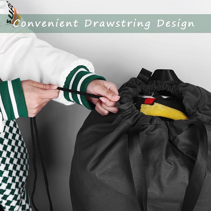Cotton Canvas Laundry Bag with Handles & Drawstring Straps, Heavy Duty Extra Large Laundry Bags for Laundromat and Household, 25.5x34 Inch, Black