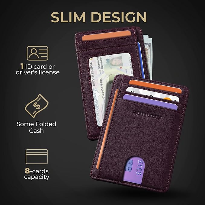 RUNBOX Slim ID Cases Minimalist Front Pocket RFID Blocking Leather Wallets for Men and Women Card Holder Wallets Gifts for men