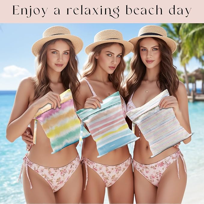3 Pcs Wet Bag, Wet Dry Bag, Waterproof Bag, Small Laundry Bag, Wet Bag for Pool, Beach, Swimsuit, Makeup Bag, Diapers,Cruise Ship Essentials,Rainbow Gifts, Beach Accessories Travel for Women