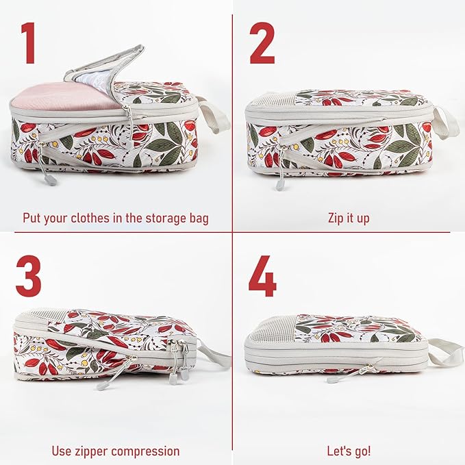 4-Piece Packing Cube Set - Lightweight Luggage Organizers for Travel, Vacation and Suitcases - Durable Accessories with Compression