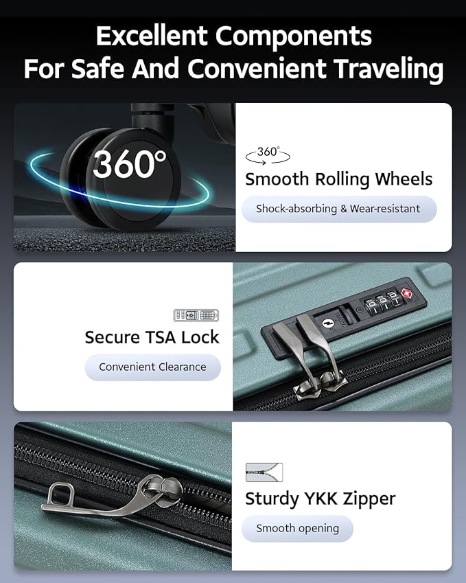 Luggage Sets 2 Pieces, 20 Inch Carry On Luggage and 29 Inch Checked Luggage with Spinner Wheels, Lightweight ABS+PC Hardshell Trunk Suitcases with Aluminum Frame, Top Opening (Green, 20/29)