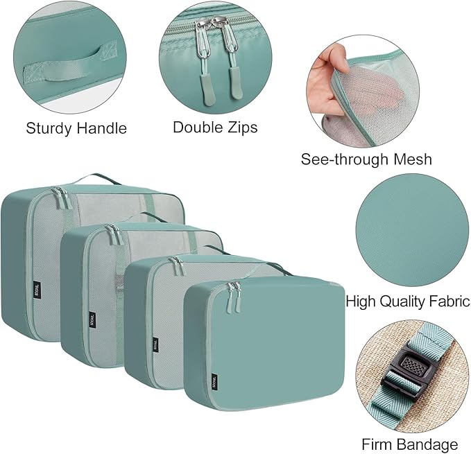 BAGAIL 8 Set Packing Cubes Luggage Packing Organizers for Travel Accessories-Dusty Blue