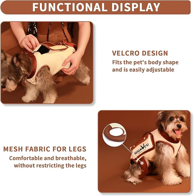 Wakytu Dog Lift Harness Dog Carrier VES Harness Adjustable Leash with Small Puppy Treat Bag,Fits Most Cars,S，4-8 LBS