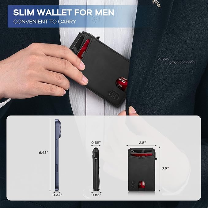 Zitahli Wallet for Men, Pop Up Metal Wallet with Money Clip & ID Window, RFID Blocking Credit Card Holder, Bifold Card Wallet Holds 8+ Cards Plus Cash Idea Gifts for Men