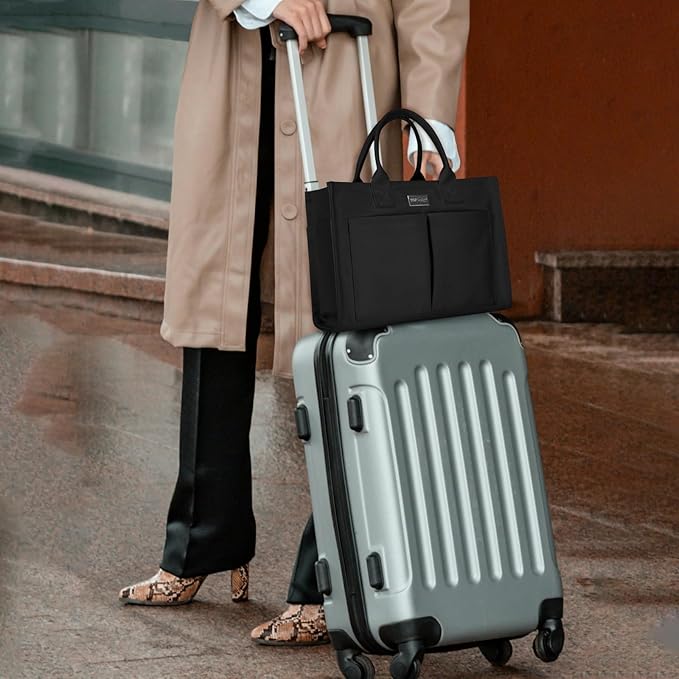 TOPDesign Heavy-Duty Canvas Tote Bag for Women, Adjustable Crossbody/Shoulder Handbag with 9 Pockets, Everything Tote