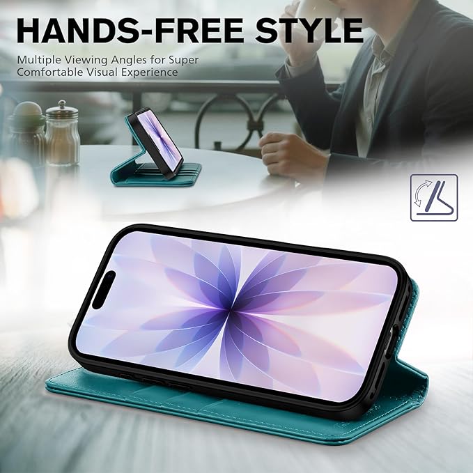 TUCCH Case Wallet for iPhone 17 (6.3-Inch) 2025, [3 Card Slots] Kickstand [RFID Blocking] PU Leather Case, Flip Folio Cover with [TPU Shockproof Interior Shell], Teal Green