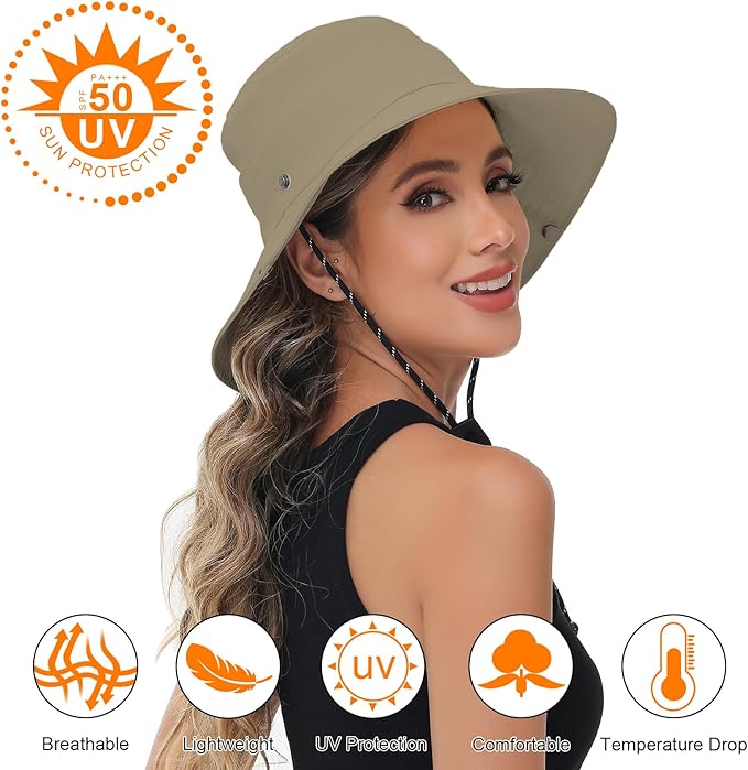 Sun Hats for Women Bucket Hat UV Protection Fishing Hat Wide Brim Safari Hats 2 in 1 Zip-Off Sun Visor Hats UPF 50+