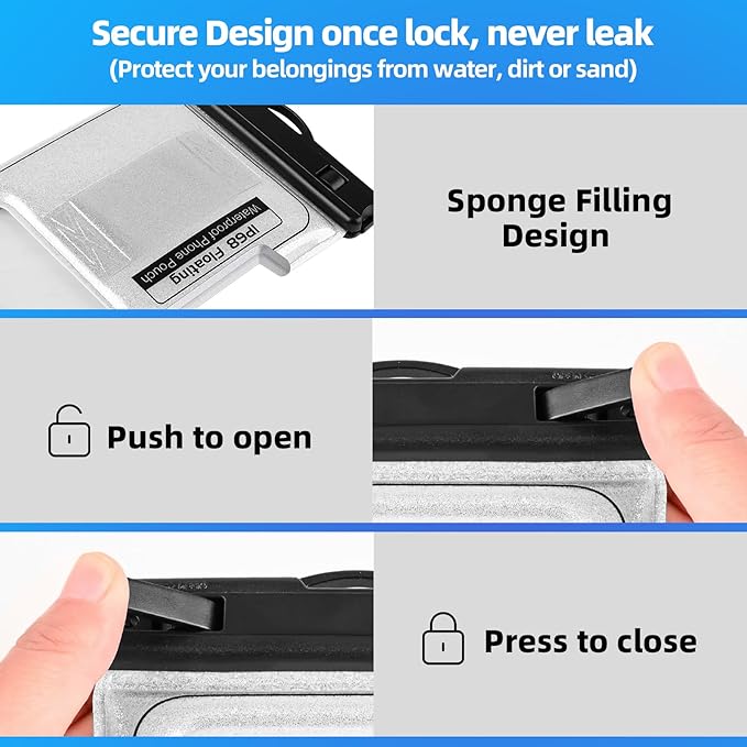 Waterproof Phone Pouch, IP68 Floating Waterproof Phone Case, Dry Bag Beach Essentials with Adjustable Lanyard for iPhone 16 Pro Max /15 Pro/Galaxy S24 S23, Up to 7.0'', Flash Silver, 1 Pack