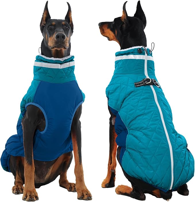 OUOBOB Dog Jackets for Large Dogs, Large Dog Winter Coat, Pet Cold Weather Coats, XXXL Pet Jacket with D-Ring, Waterproof Coat with Back Zipper,Snowsuit Labrador German Shepherd Doberman,XXXL