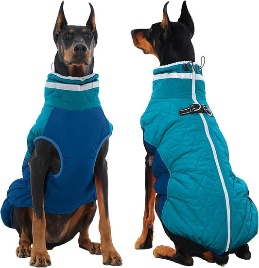 OUOBOB Dog Jackets for Large Dogs, Large Dog Winter Coat, Pet Cold Weather Coats, XXXL Pet Jacket with D-Ring, Waterproof Coat with Back Zipper,Snowsuit Labrador German Shepherd Doberman,XXXL