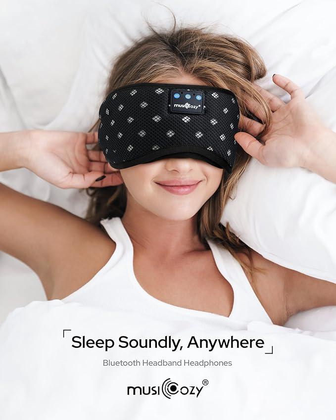 MUSICOZY Bluetooth Sleep Headphones for Side Sleepers, Wireless Headphones with Ultra-Thin Speakers in Comfortable Eye Headphone for Sleeping, Travel, Workout(Mesh Black)