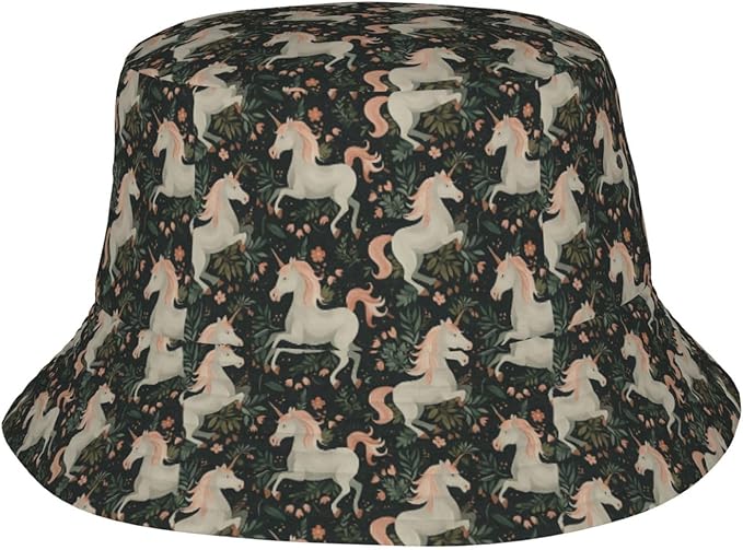 Unicorn and Pink Flower Fisherman Hat Summer Foldable UV Protection Sun Hat