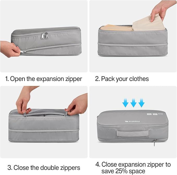 Packing Cubes for Travel, Hanke 7 Set Packing Cubes with Double Zipper,Compression Travel Bags Expandable Design,Durable Packing Organizers for Suitcase Backpack and Carry-On