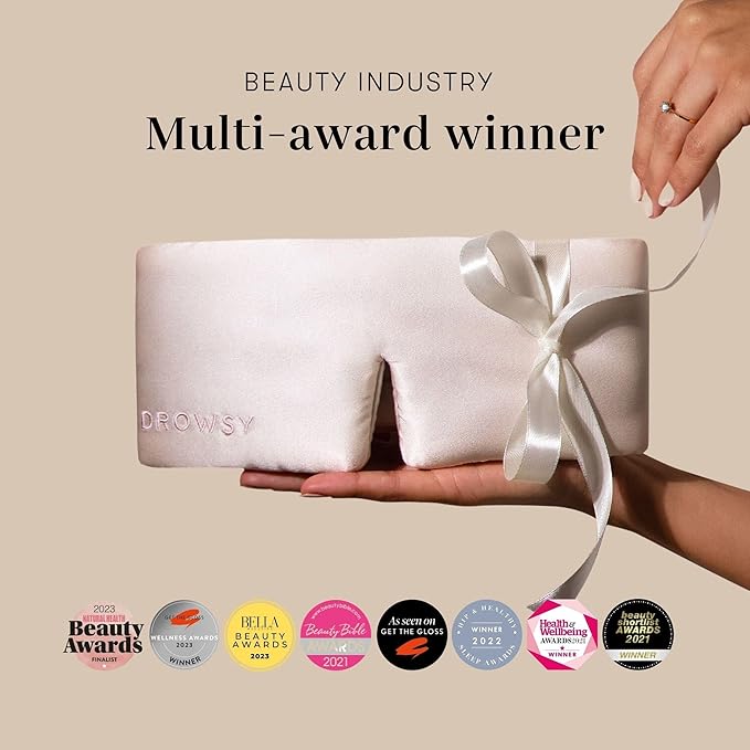 DROWSY Silk Sleep Mask - Face-Hugging, Padded Cocoon for Luxury Sleep in Total Darkness - 100% Pure Mulberry Silk (Dusty Gold)