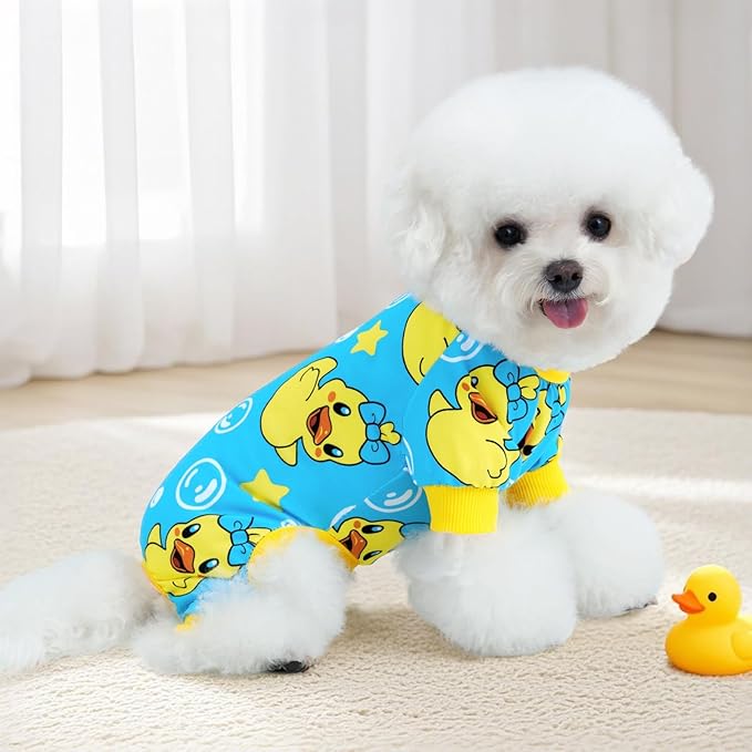 XPUDAC 4 Pieces Dog Pajamas Stretchy Dog Pjs Soft Cute Doggie Clothes for Small Medium Dogs Boy Girl Cats Pet Outfits, X-Small