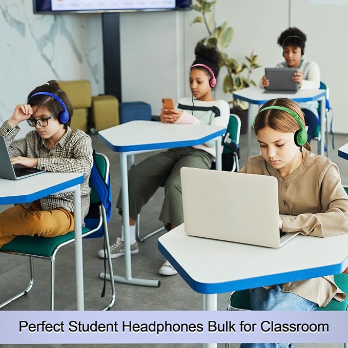 Yunsailing 30 Pack Bulk Over Ear Headphones Set On Ear Headsets Earphones with Adjustable Headband and 3.5mm Plug for Group Learning, Computer Lab, Library, Online Lesson and Testing (Classic Color)