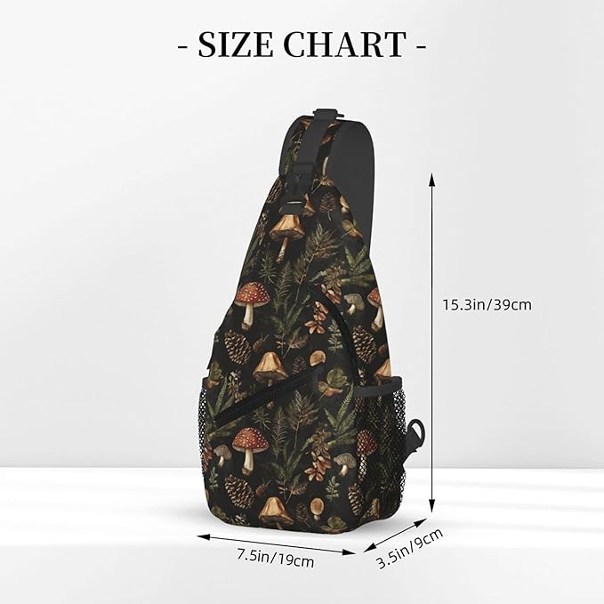 Botanical Mushroom Sling Backpack Crossbody Bag Casual Chest Bags Travel Hiking Daypack Shoulder Bag for Women Men