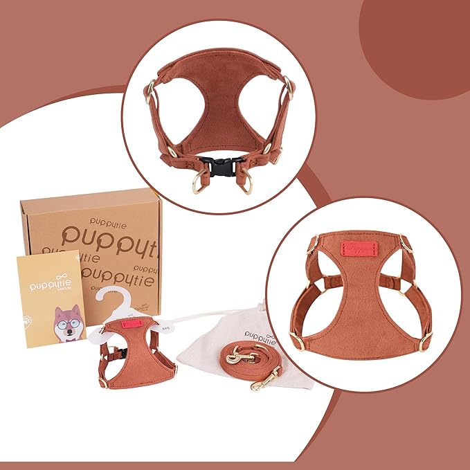 Puppytie No Pull Dog Harness with Multifunction Dog Leash,Soft Adjustable No Choke Escape Proof Pet Harness Vest for Medium Dogs or Large Dogs,Brown Caramel,M