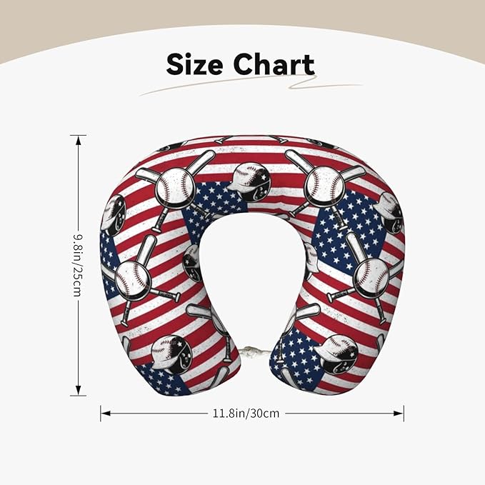 Funny Neck Pillow Support for Car Flight Rest Vintage Baseball American Flag, Memory Foam U Shaped Decor Head Cushion for Home Outdoors Travel