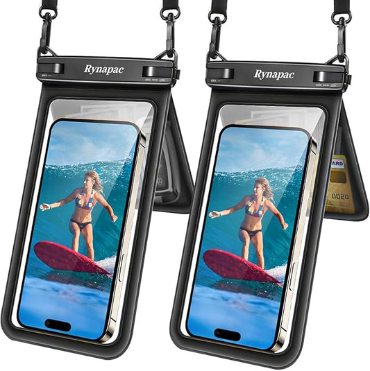 Waterproof Phone Pouch, [Up to 8.5''] Double Space Waterproof Phone Case with Lanyard for iPhone 17 16 15 Pro Max Galaxy S25 Ultra Pixel 10 Pro, Cellphone Dry Bag for Beach Vacation, 2 Pack