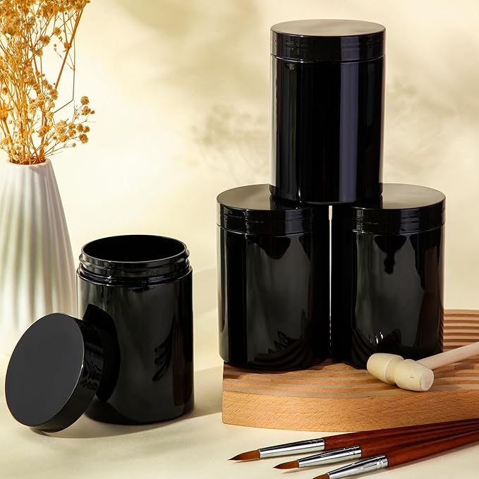 SATINIOR 12 Pack 10 oz Plastic Container Jars with Lids Round Clear Travel Cosmetic Container Slime Jar for Toiletries, Lotion, Cream, Ointment, Makeup, Rhinestone, Sample, Kitchen Storage(Pure Black)