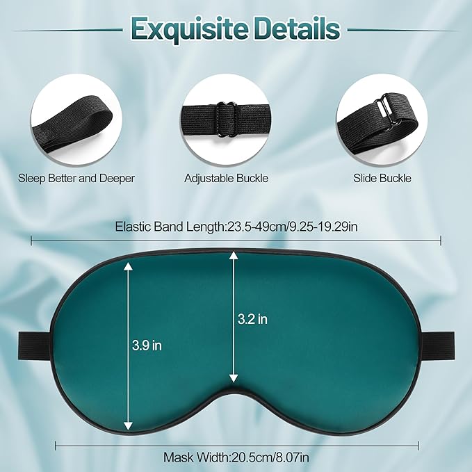 Sleep Mask, Silk Eye Mask for Sleeping with Adjustable Strap, Satin Blackout Sleeping Eye Mask for Men&Women, Comfortable Blindfold Eyeshade for Night Sleep (Dark Green)
