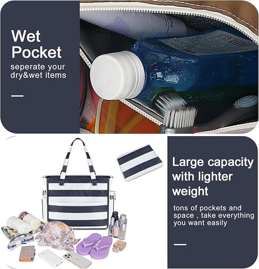 Bluboon Waterproof Beach Tote Pool Bags for Women Ladies Extra Large Carry On Bag With Wet Compartment for Weekender Travel