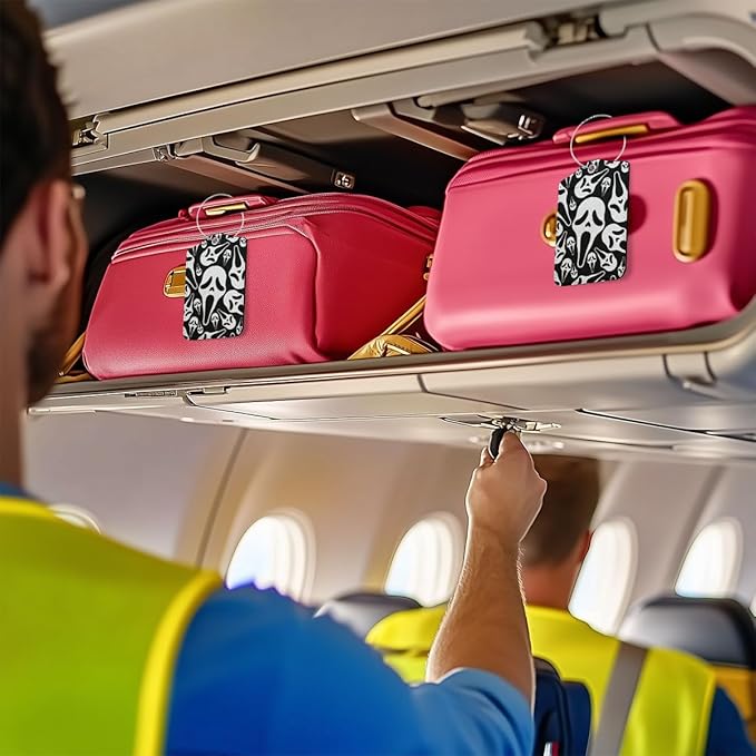 2 Pcs Horror Movie luggage tag, Suitcase Tags with Privacy Flap and Metal Loop, Ghost Spooky Movie Fans Luggage Tags for Suitcases, Identifiers Travel Essentials Bag Tags for Luggage, Gifts for Friend