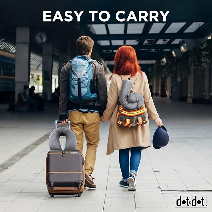 Dot&Dot Twist Memory Foam Travel Pillow for Airplanes - Travel Neck Pillow for Sleeping - Airplane Pillow for Neck Support, Chin, Lumbar and Leg - Adjustable, Bendable Neck Roll Pillow - Gray