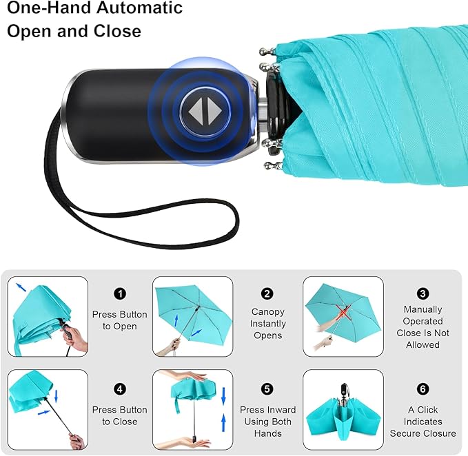 LEAGERA Compact Travel Umbrella for Purse - Flat Handle, Waterproof for Light Rain