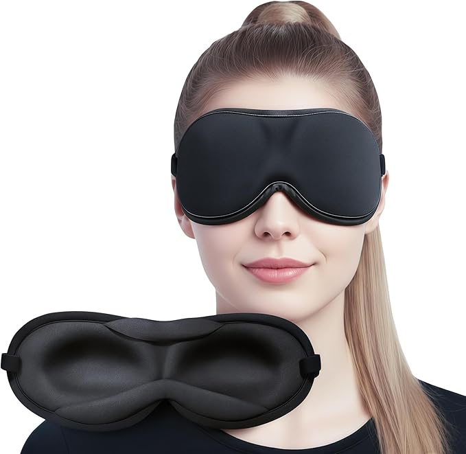 Ultra-Thin 3D Sleep Mask for Side Sleepers, Men, Women, Lash Extensions – Soft, Breathable and Lightweight Blackout Sleeping Eye Mask for Travel, Naps, Airplane, Adjustable, Mens (Black)