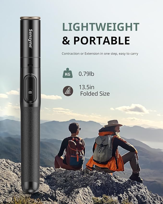 Sensyne 60" Phone Tripod - Selfie Stick, Lightweight All in One Phone Tripod Integrated with Wireless Remote Compatible with All Cell Phones for Selfie/Video Recording/Photo/Live Stream/Vlog（Black）