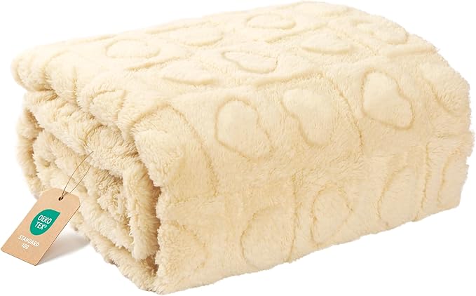 gogobunny Calming Plush Dog Cat Blanket 300GSM Coral Fleece, Ultra-Soft Machine Washable Pet Bedding for Small Medium Dogs Cats Puppies Kittens (Beige, 25x35)