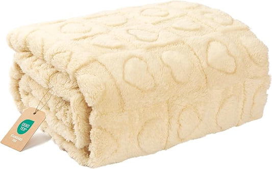 gogobunny Calming Plush Dog Cat Blanket 300GSM Coral Fleece, Ultra-Soft Machine Washable Pet Bedding for Small Medium Dogs Cats Puppies Kittens (Beige, 25x35)