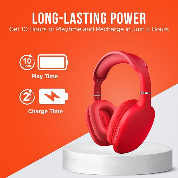 HyperGear Wireless Headphones Bluetooth Red- Noise Isolation Headphones Wireless Over The Ear Head Phones, Gym Headset Built-in Mic Controls Square Foam Cups Foldable Headphone for Women and Men