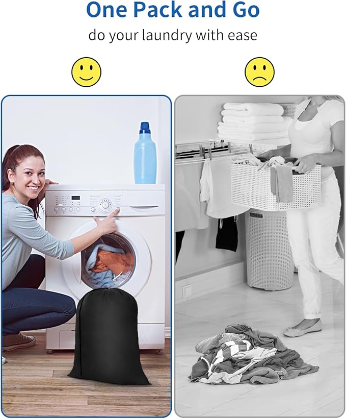 OTraki Small Laundry Bag 16x20 Inch Laundry Sack Bag with Drawstring Closure 2 Pack Laundry Wash Bag Dirty Clothes Organizer Machine Washable for Camp Home College Dorm, Black