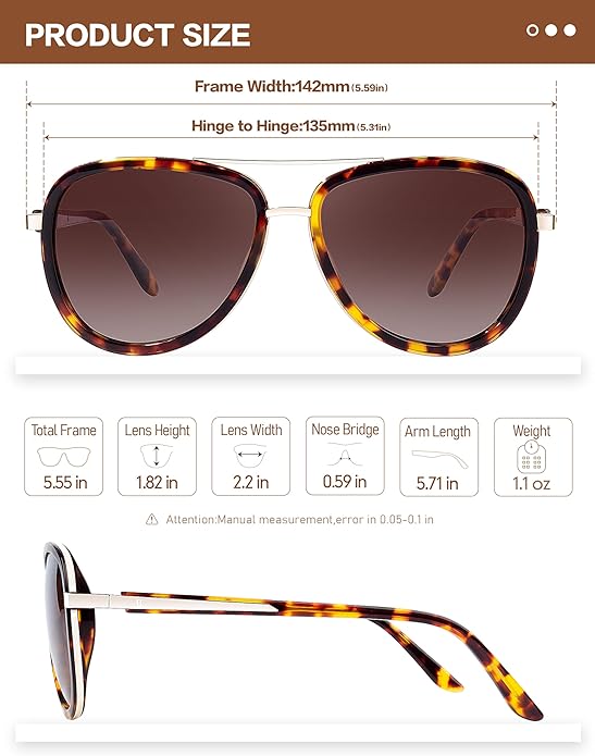 BIRCEN Polarized Sunglasses for Women UV - Protection Womens Retro Mirrored Shades with Acetate Frame BC2001