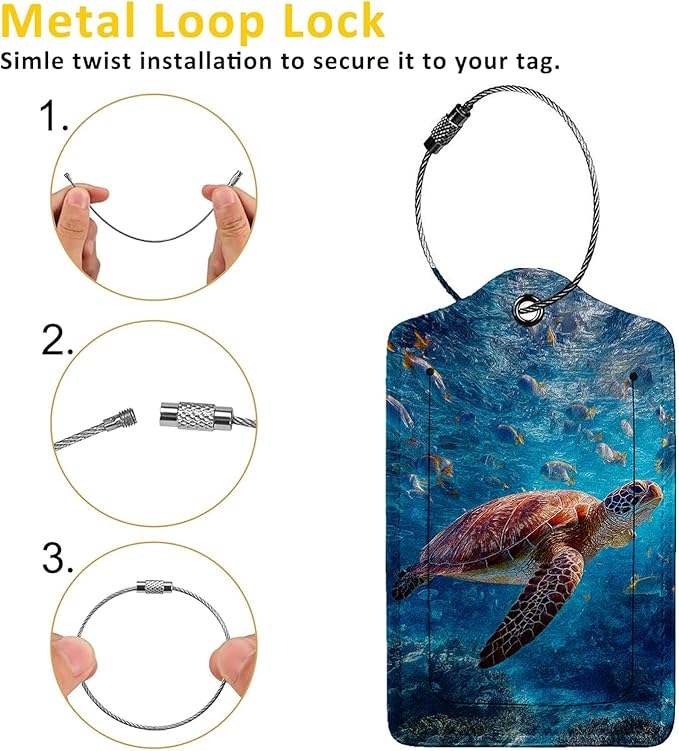 Sea Turtle Luggage Tag 3 Pack Travel Cruise Luggage Tags for Suitcases, Suitcase Tags Identifiers Bag Tags with Privacy Flap, Baggage Name Tag for Women Men Luggage Backpack Handbag School Bag