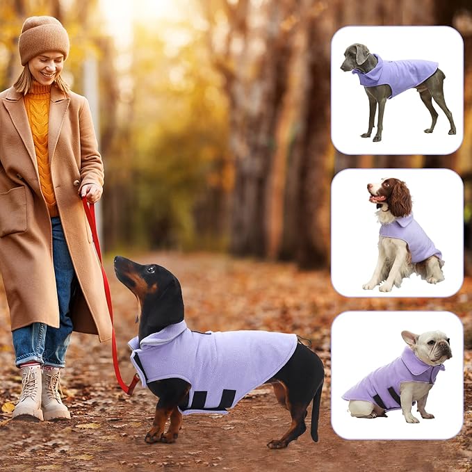 Fleece Dog Coat Winter Pet Jacket Reflective for Cold Weather for Large Medium Small Dogs(Purple,2XL)