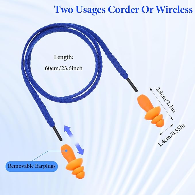 220 Pairs Orange Silicone Ear Plugs with String, Reusable Earplugs Individually Wrapped, 25dB NRR Corded Ear Plugs Hearing Protection Earplugs Noise Reduction for Work Sleep Sports Study
