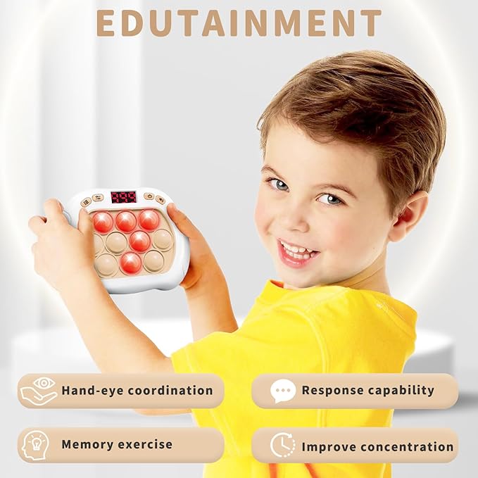 Pop Game Light Up Fidget Toy for Kids, 6 Modes LED Screen Quick Push Game Controller Electric Fidget Popper Car Games Quick Push Bubble Games Birthday Toys for Kids White