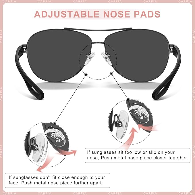 CARFIA Polarized Sunglasses for Women UV Protection Ultra-Lightweight Comfort Metal Frame Driving Glasses CA3210