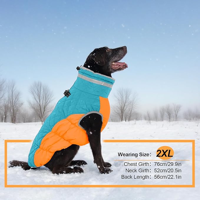 OUOBOB Warm Dog Jackets for Large Dogs, Waterproof Dog Coat with Harness Built in, Zipper Clousure, Fleece Lining for Cold Weather Outdoor Walks, Pet Snowsuit for Shiba Inu, French Bulldog - L
