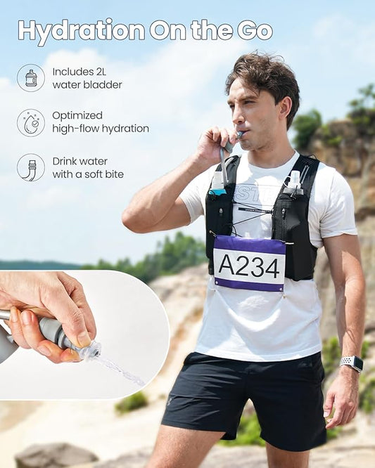 Running Vest for Women Men, USA Original Patent, Lightweight Adjustable Running Hydration Vest with 2L Water Bladder, Reflective Hydration Backpack for Marathon Hiking