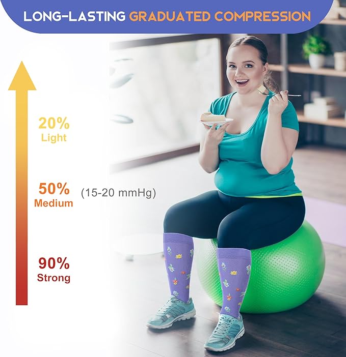 LEVSOX Plus Size Compression Socks for Women Men Wide Calf Extra Large 15-20 mmHg Knee High Sock for Nurses Pregnant Travel