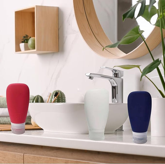 Travel Bottles for Toiletries, TSA Approved 3oz (90ml) Leak Proof Silicone Soft Refillable Squeeze Travel Size Containers BPA Free for Air Travel, Shampoo, Conditioner Patriotic (Red-White-Blue)