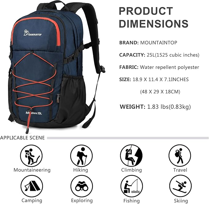 MOUNTAINTOP Hiking Backpack,25/30L Camping Backpack, Men Women Hiking Daypack Lightweight Travel Backpack for Climbing