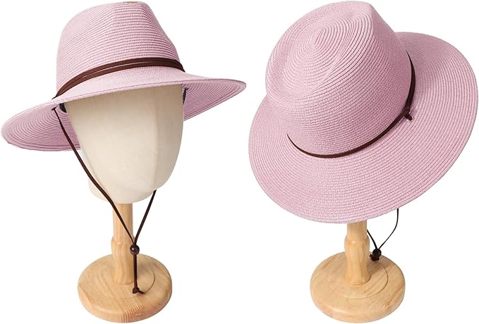 DRESHOW Women Straw Panama Hat Travel Fedora Beach Sun Hat Summer Wide Brim Straw Roll up Hat UPF 50+