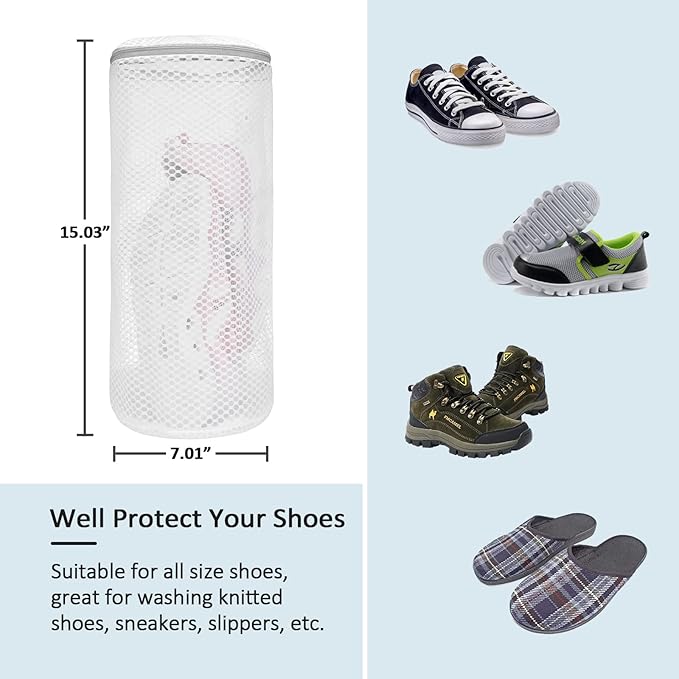 GOGOODA Shoe Washing Bags Mesh Laundry Wash Bag for Washing Machine, Sneaker Cleaning Bag-7"×15", 2 Pack